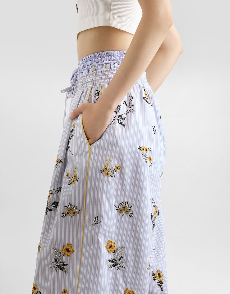 Dolce & Gabbana Poplin trousers with thread floral embroidery and rhinestones Dolce & Gabbana Poplin trousers with thread floral embroidery and rhinestones Multicolor FTDJEZGDDR9