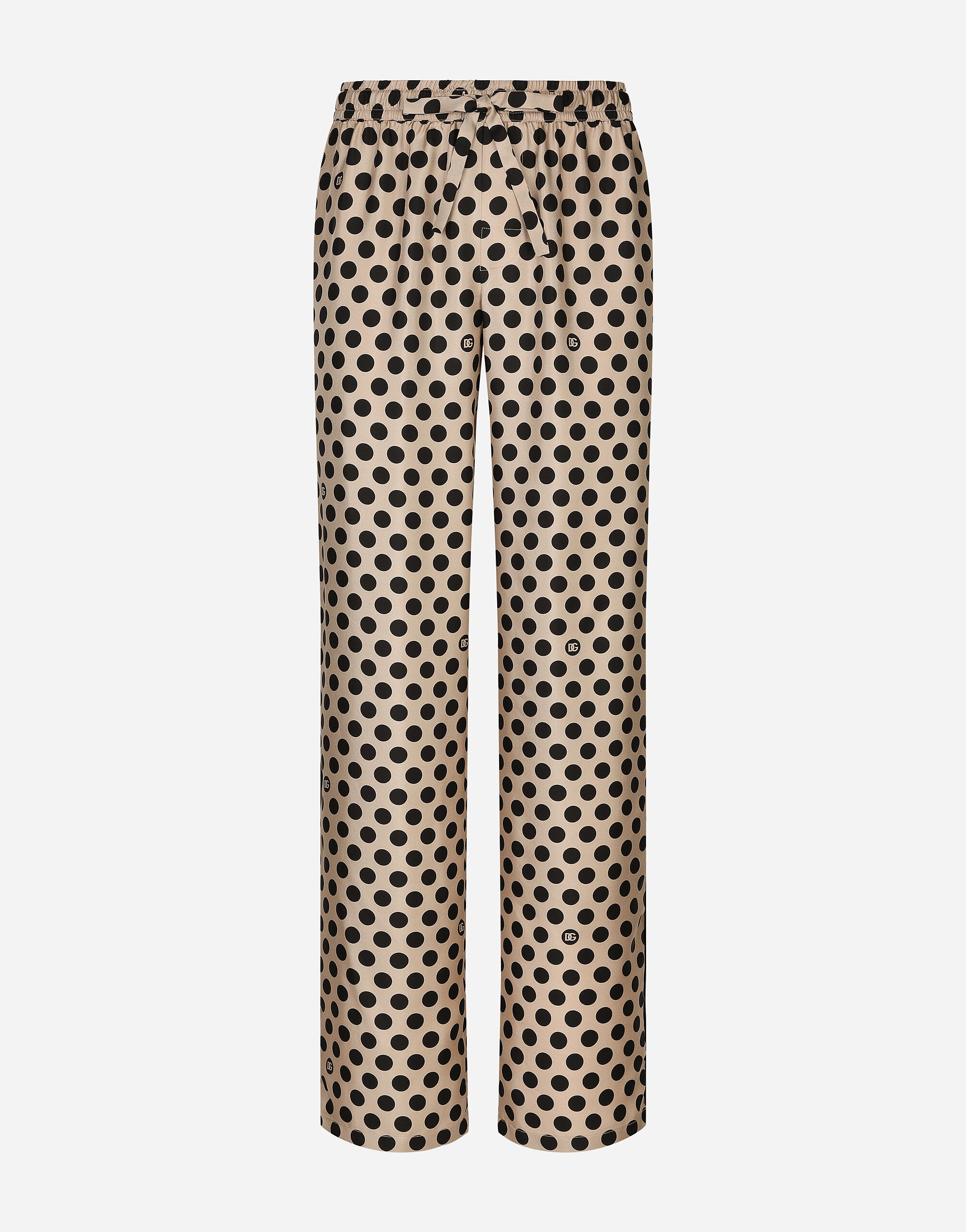 Dolce & Gabbana Silk jogging pants with polka-dot print and DG logo Multicolor GY6UETFR4BP