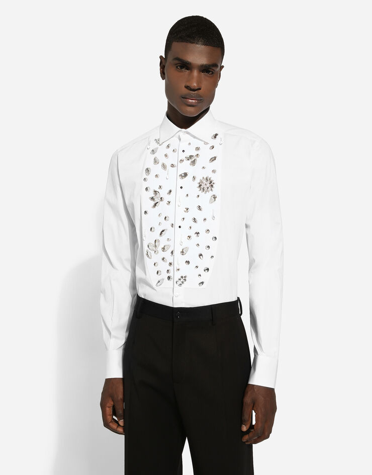 Dolce & Gabbana Рубашка под смокинг Fit Gold с вышивкой стразами белый G5EN5ZFU5T9