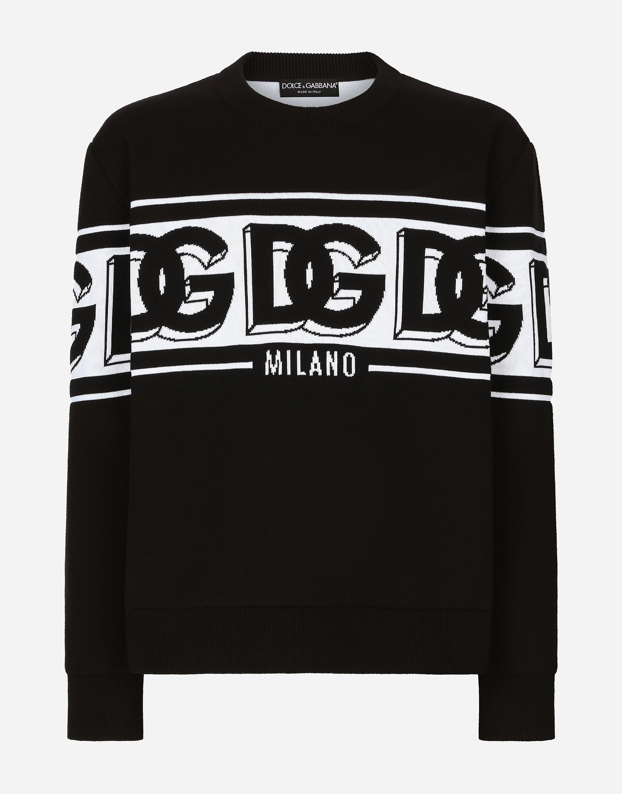 Dolce & Gabbana Maglia girocollo in lana jacquard logo DG Marrone GXZ04TJBSG0