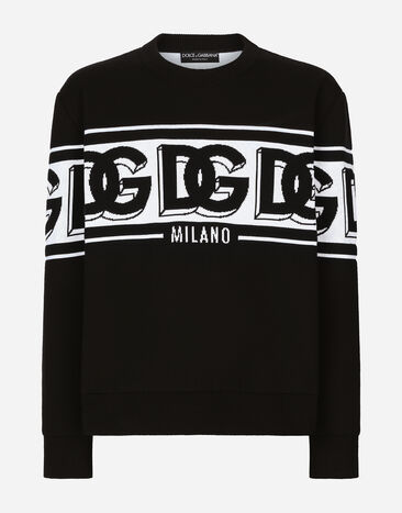 Dolce & Gabbana Jersey de cuello redondo de lana con logotipo DG en jacquard Negro BP3287AG218