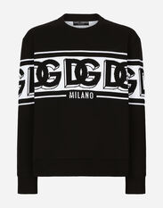 Dolce & Gabbana Wool jacquard round-neck sweater with DG logo Black GXM96TJEMK9