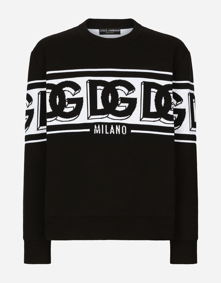 Dolce & Gabbana Pull ras de cou en laine jacquard à logo DG Noir GXM96TJEMK9