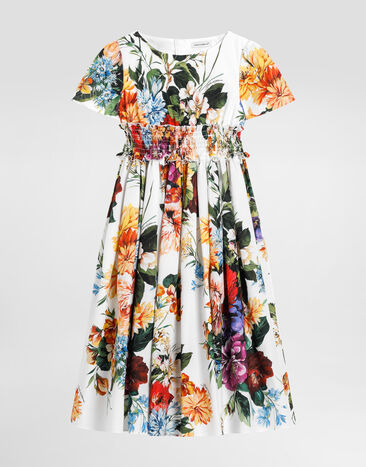 Dolce & Gabbana Kurzärmeliges Kleid aus Popeline mit Blumenprint Drucken L53DU2HS5TV