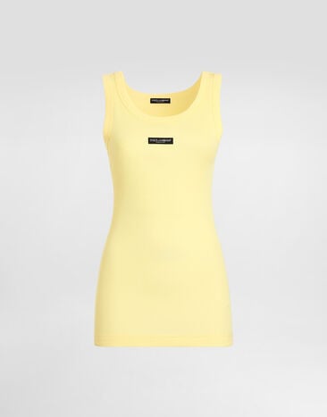 Dolce & Gabbana قميص دون أكمام من جيرسي مضلع بشعار Yellow F8W62TFU7AV