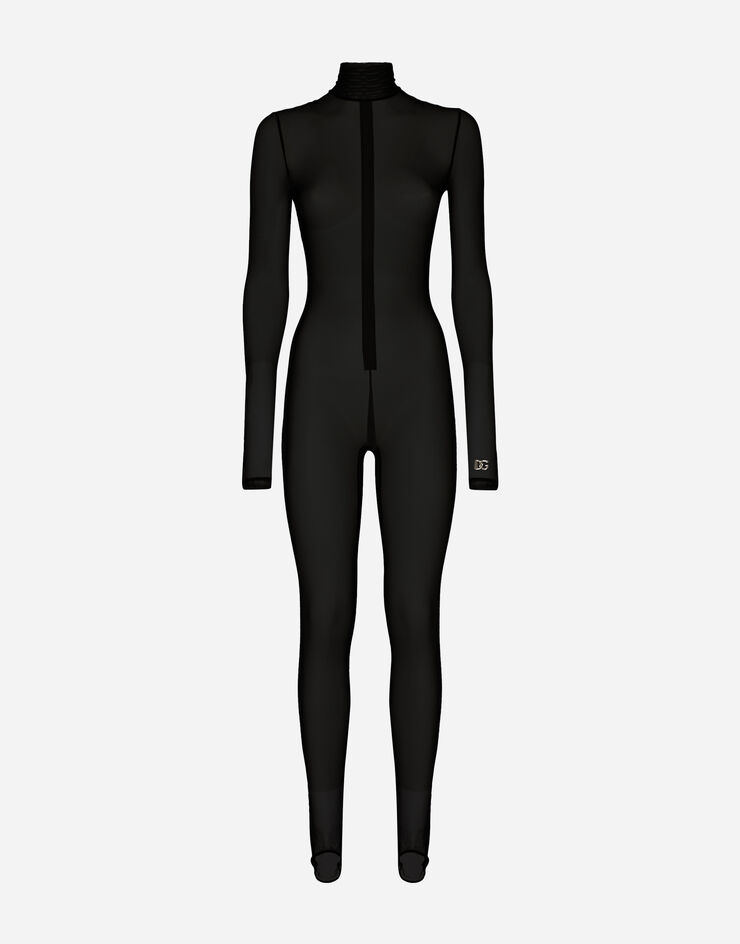 Dolce & Gabbana Tulle turtle-neck jumpsuit Black F6AQLTFLRDA