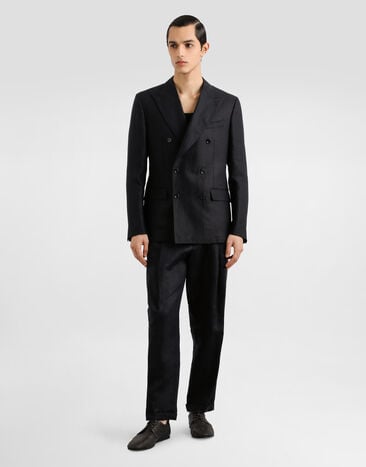 Dolce & Gabbana Veste croisée en toile de lin Noir G2QS7TFU4MC