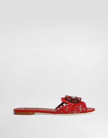 Dolce & Gabbana Slippers in lace with crystals Dark Red CQ0023AG667