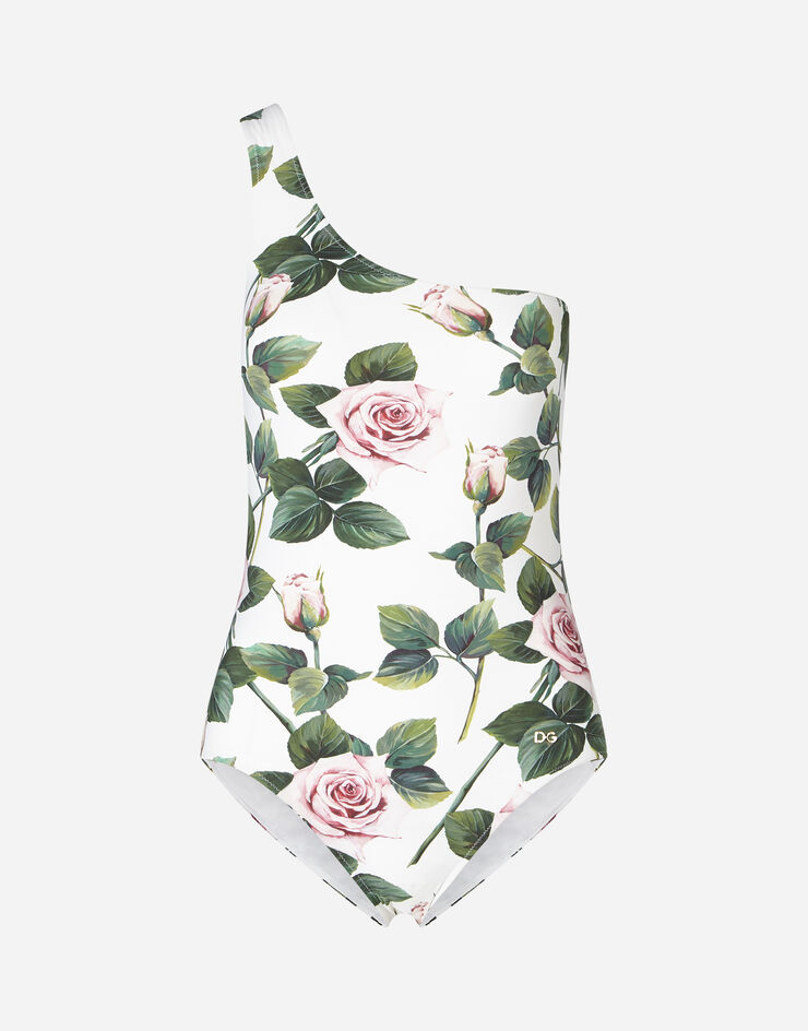 Dolce & Gabbana ONE-SHOULDER TROPICAL ROSE PRINT SWIMSUIT FLORAL PRINT O9A45JFSGR0