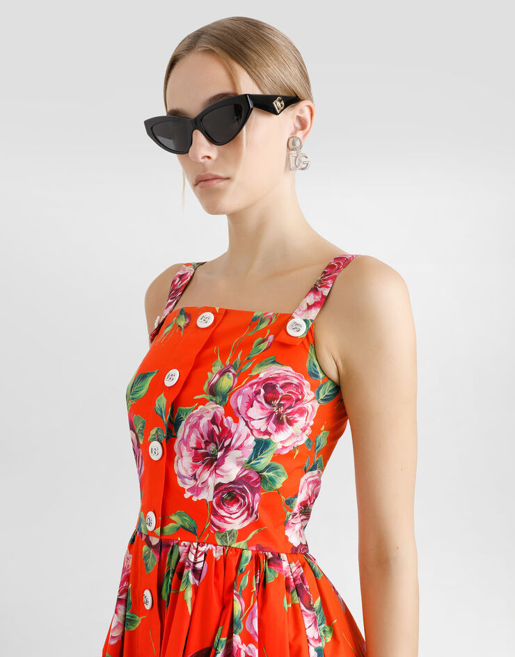 Dolce & Gabbana Cotton sundress with rose print Print F6ZT0THS5TI
