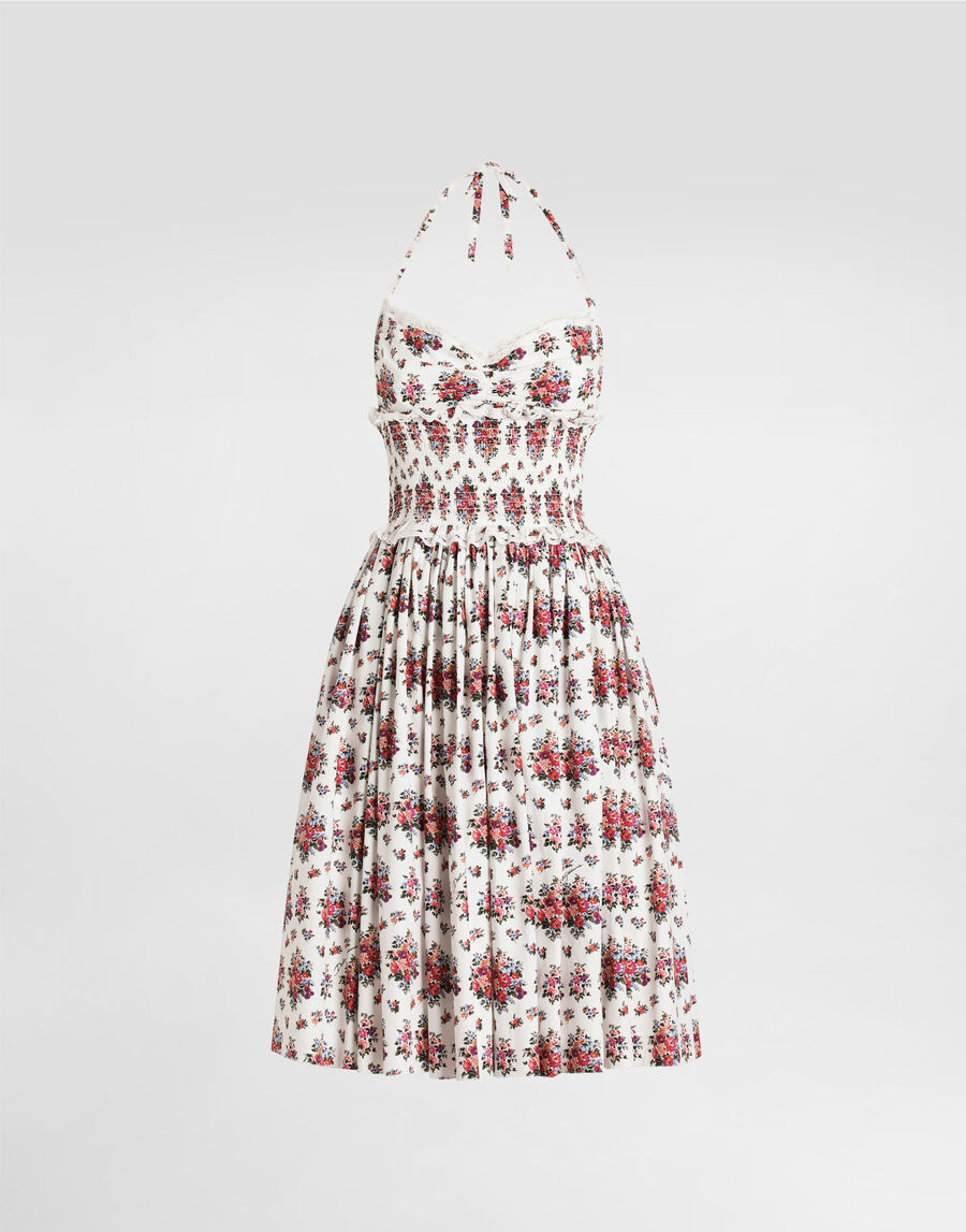 Small flower bouquet-print poplin dress