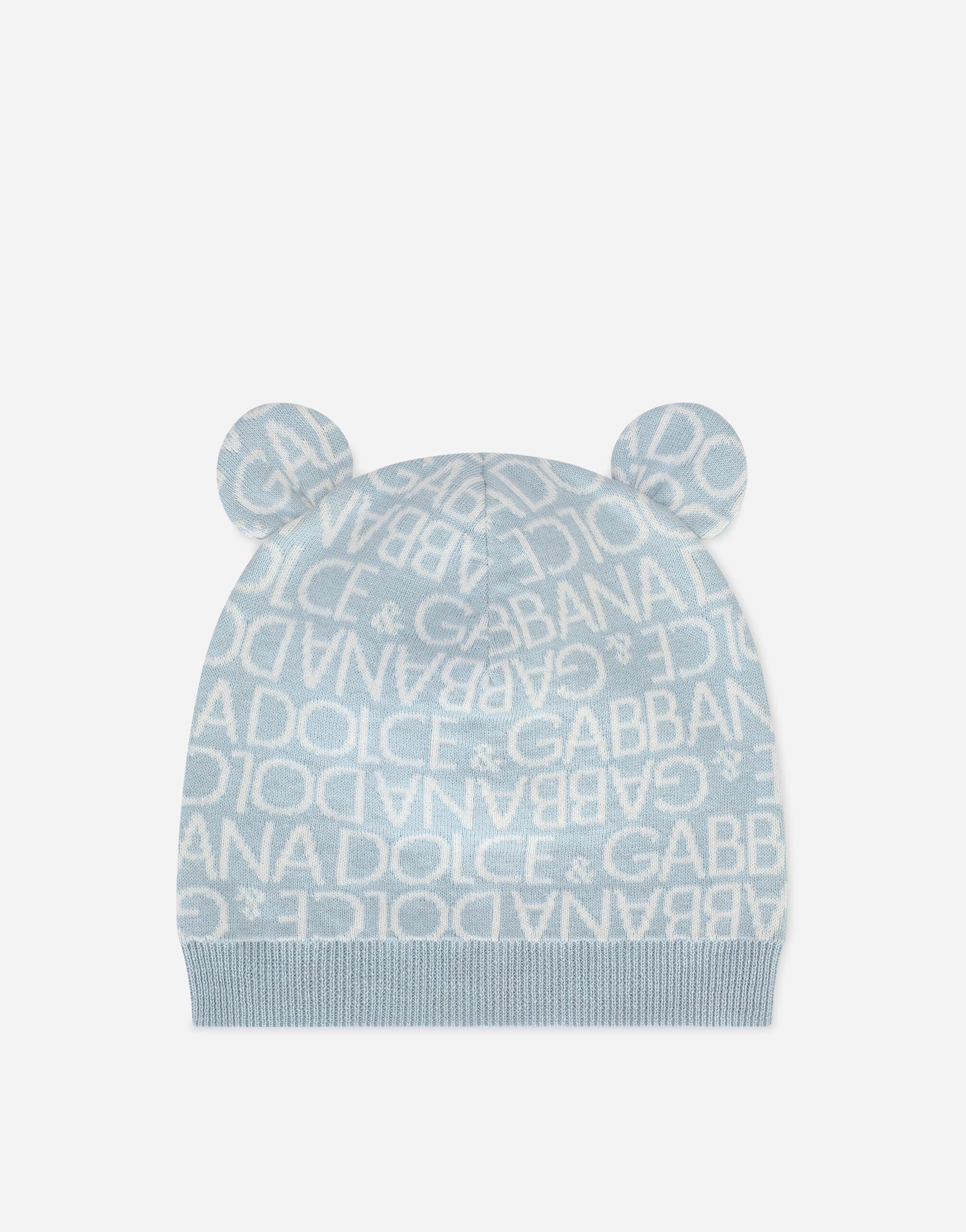 DolceGabbanaSpa Knit hat with jacquard logo and ears Azure L1JB6DISMFZ