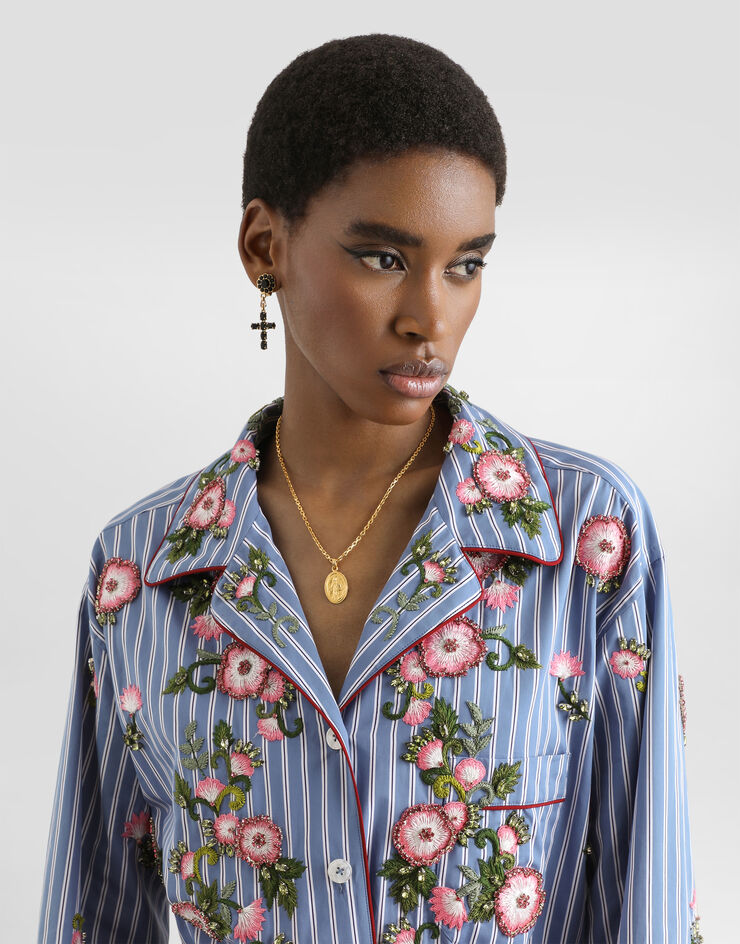 Dolce & Gabbana Camisa en popelina con bordado de flores y cristales Dolce & Gabbana Camisa en popelina con bordado de flores y cristales Multicolor F5U44ZGDDR8