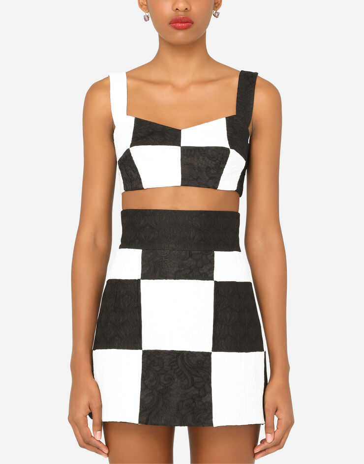 Dolce & Gabbana Damier patchwork jacquard bustier top BLUE F7Q34TGDX76
