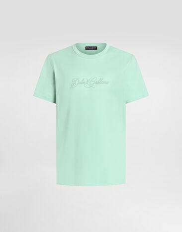 Dolce & Gabbana Cotton t-shirt with dg embroidery Green G8PT1ZG7P9K