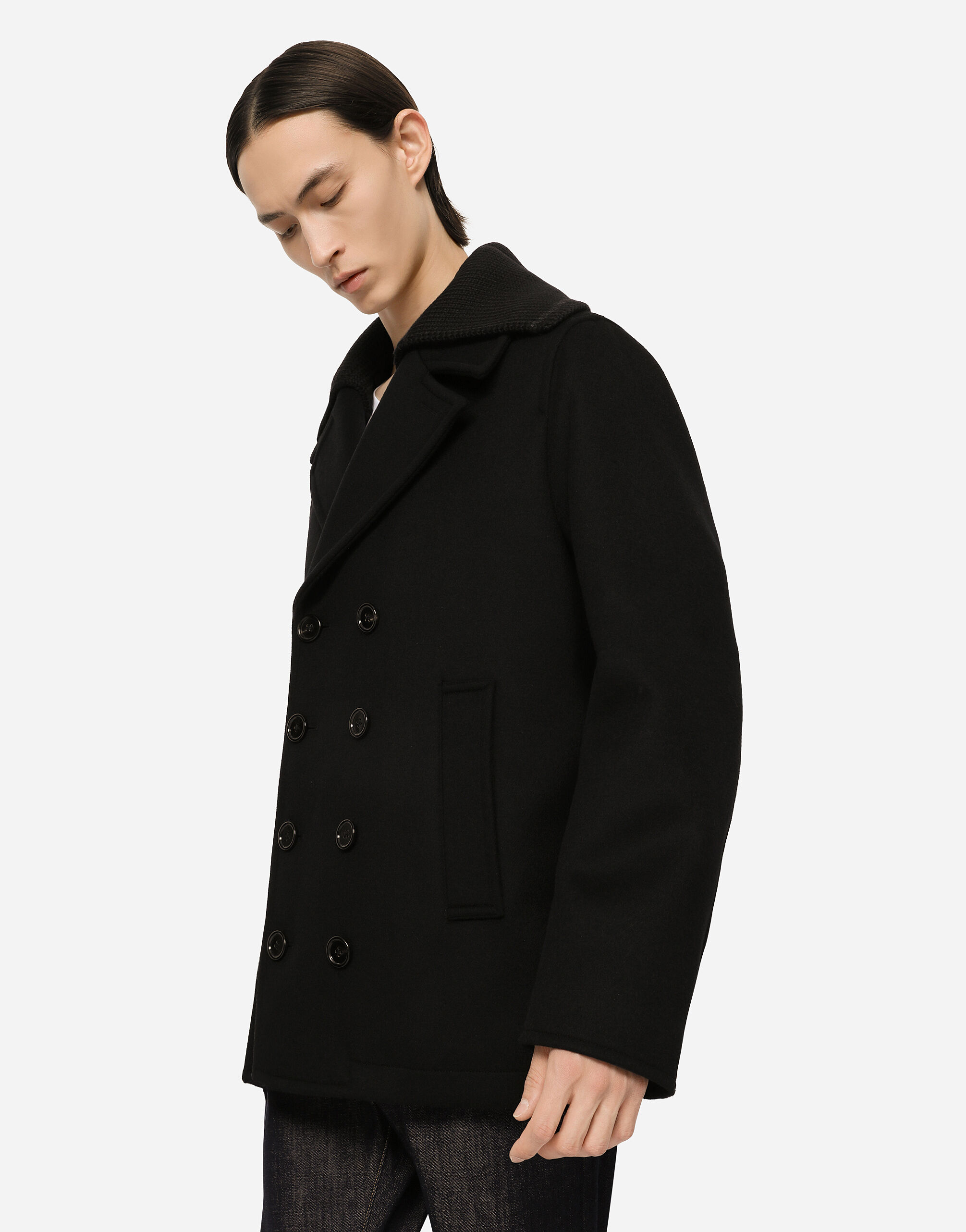 Wool and cashmere peacoat in Black for Dolce Gabbana US