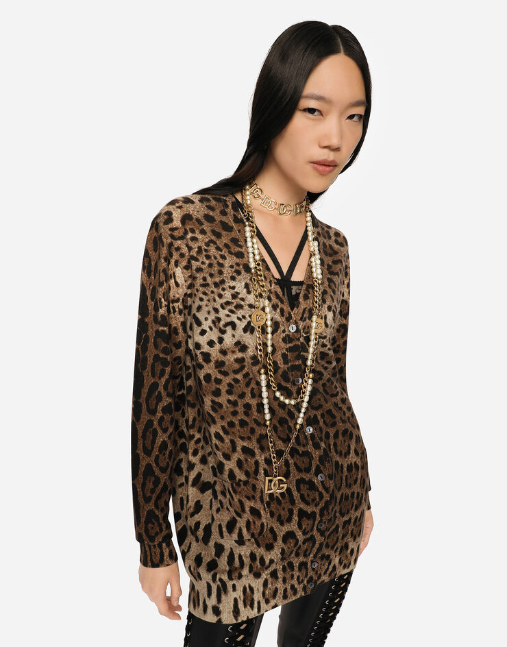 Dolce & Gabbana Cardigan in cashmere stampa leopardo Multicolore FX478TJAHGB