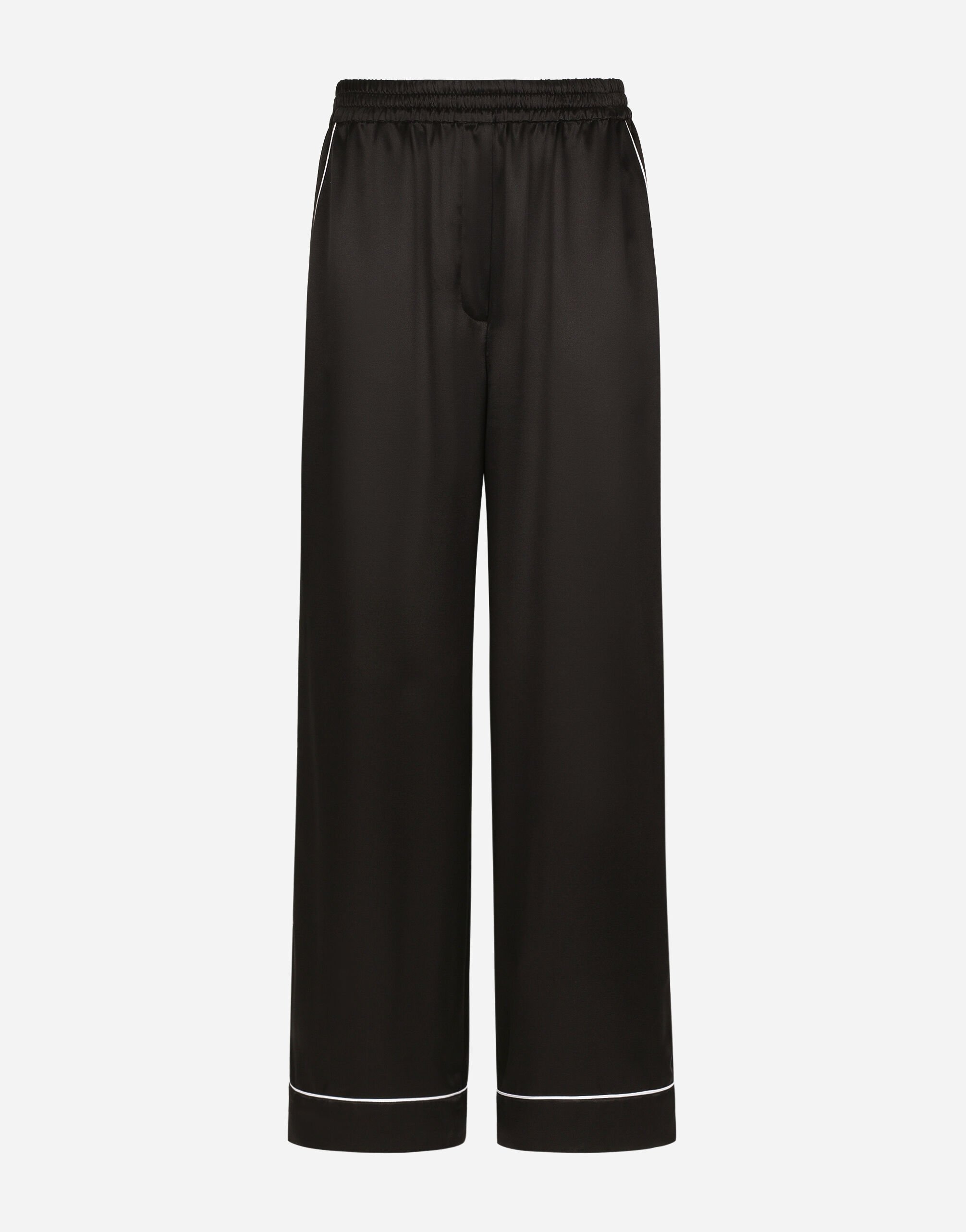 Dolce & Gabbana Silk pajama pants with contrasting piping Black F6ARTTFUGN7