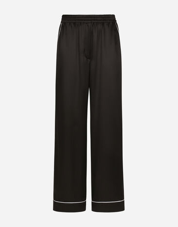 Dolce & Gabbana Silk pajama pants with contrasting piping Black F6ARTTFUGN7