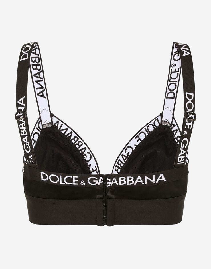 Dolce & Gabbana Sujetador de triángulo de raso con logotipo en el elástico Negro O1B99TFURAD