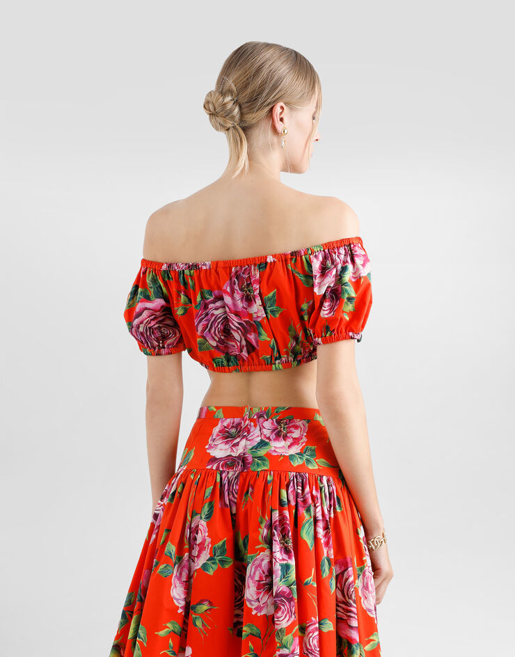 Dolce & Gabbana Top con escote Bardot de algodón con estampado de rosas Imprima F755RTHS5TI