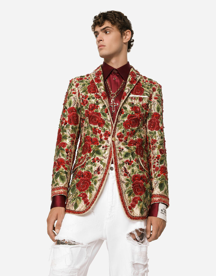 Dolce & Gabbana Veste Taormina style couture en mikado de soie brodé Multicolore G2SK0ZGG138