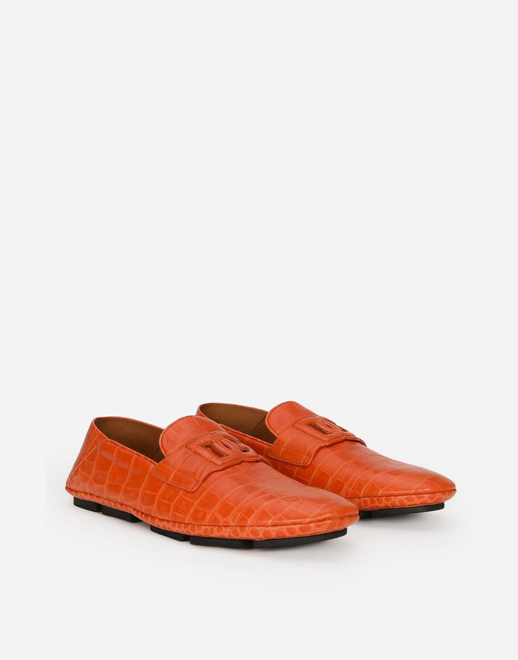 Dolce & Gabbana حذاء درايفر من جلد عجل بطبعة جلد التمساح برتقالي A50583AS422
