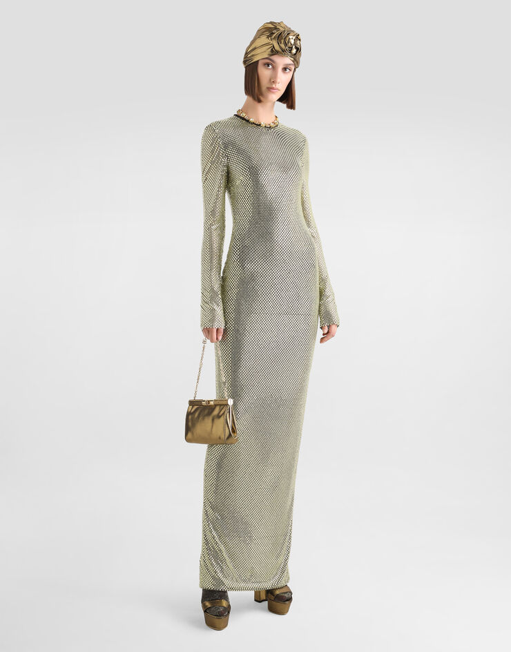 Dolce & Gabbana Vestido largo en malla de cristales Dorado F6TJLZFLSK3