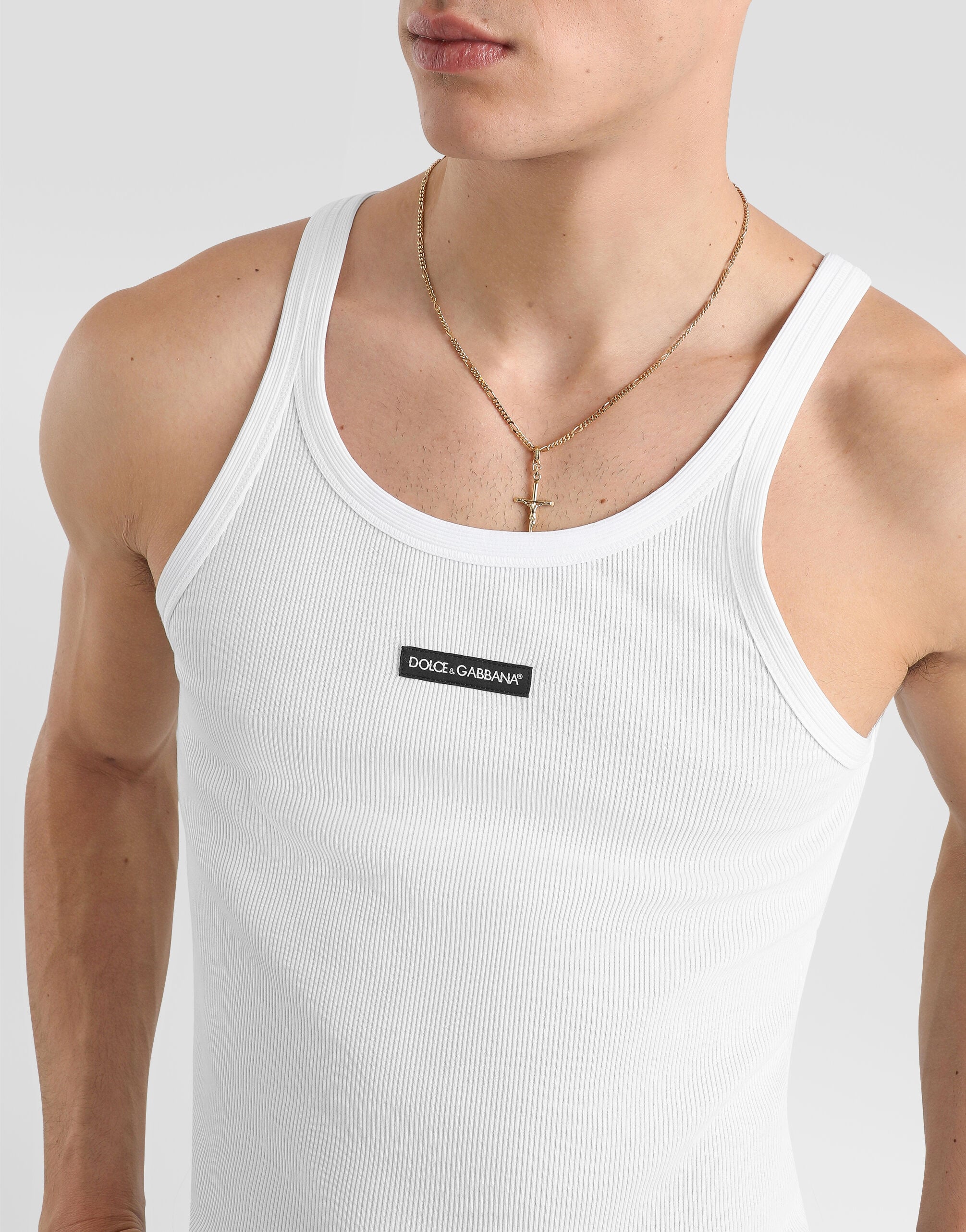 Cotton tank top with print in White for Men | Dolce&Gabbana® US