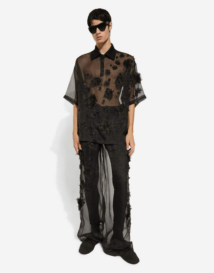 Dolce & Gabbana Silk organza jogging pants with embroidery Black GP05XZFU1ID