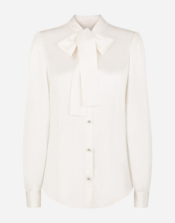 Dolce & Gabbana Camicia in satin con bottoni perla logo DG Bianco F5P09TFURAG