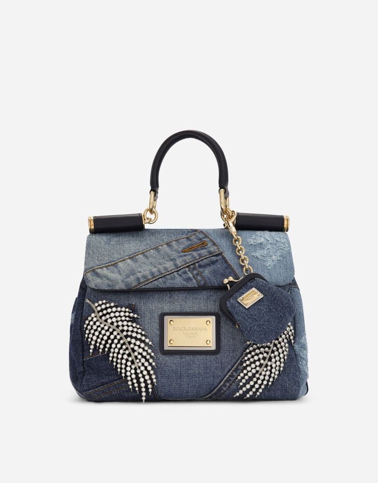 Dolce & Gabbana Bolso Sicily Soft pequeño en patchwork de denim con bordados Denim BB7400AJ077