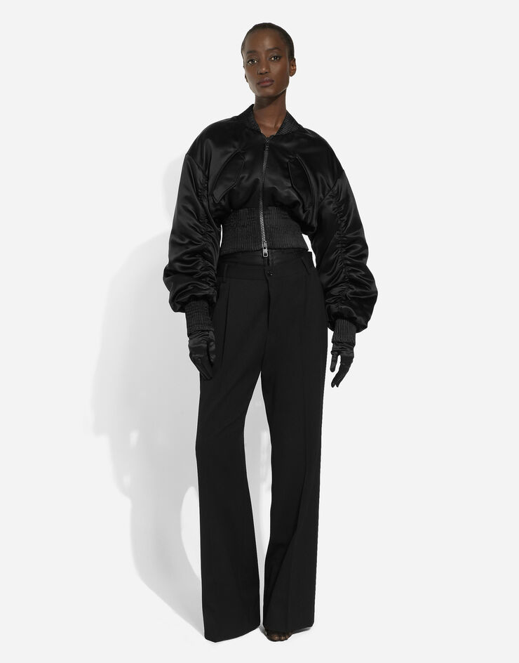 Dolce & Gabbana Short duchesse bomber jacket with draped sleeves Black F9M39THUMBZ