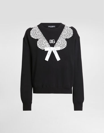 Dolce & Gabbana Sweatshirt with macramé and bow Black F9S43ZGDC6E
