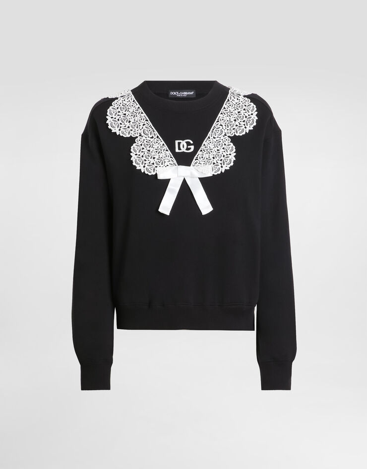 Dolce & Gabbana Sweatshirt with macramé and bow Black F9S43ZGDC6E