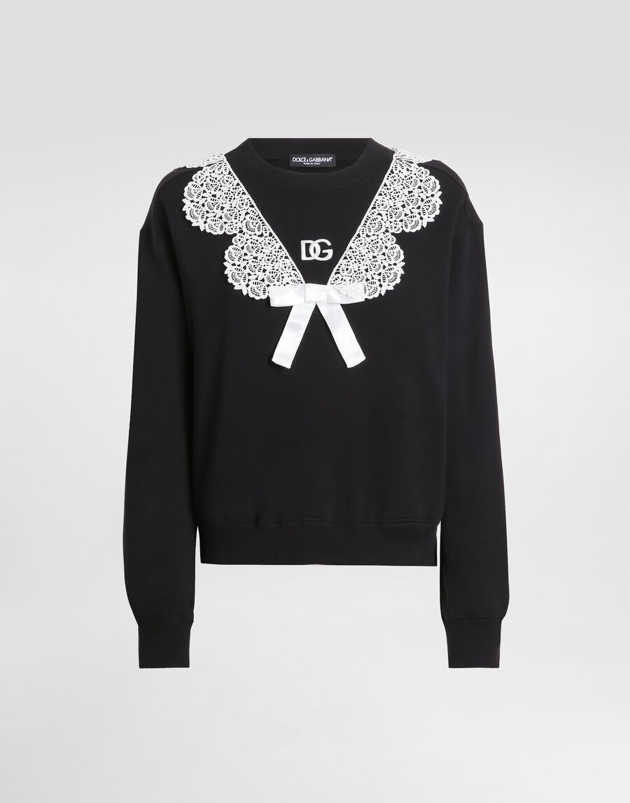 Sweatshirt with macramé and bow