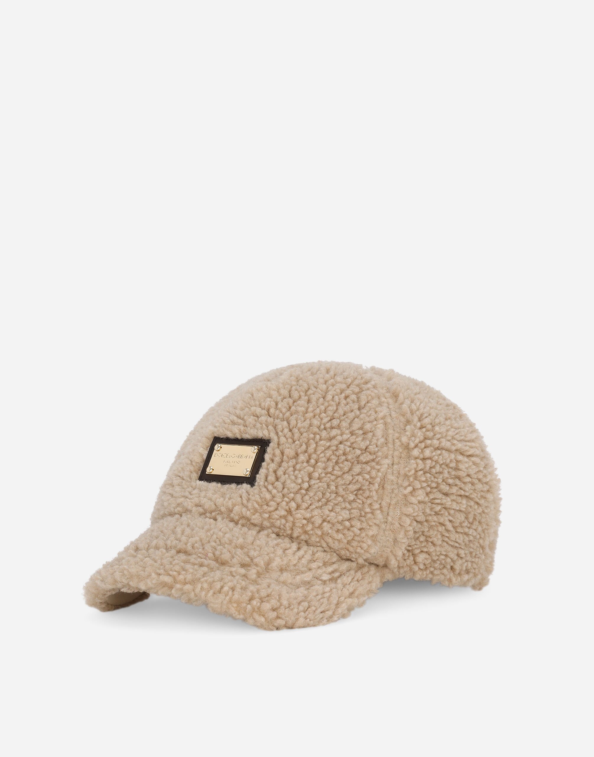 Dolce&Gabbana Faux fur baseball cap with logo tag Beige LB4H80G7JV2