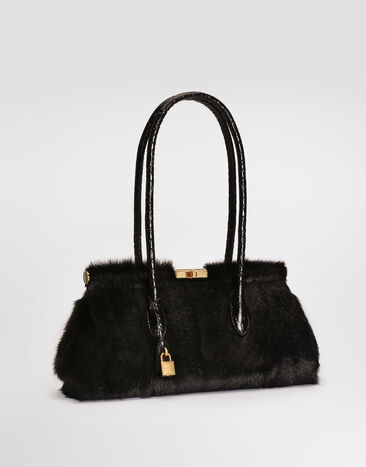 Dolce & Gabbana Handtasche Marlene aus Kid-Ziegenleder und poliertem Krokodilleder Black BB7930A2E68
