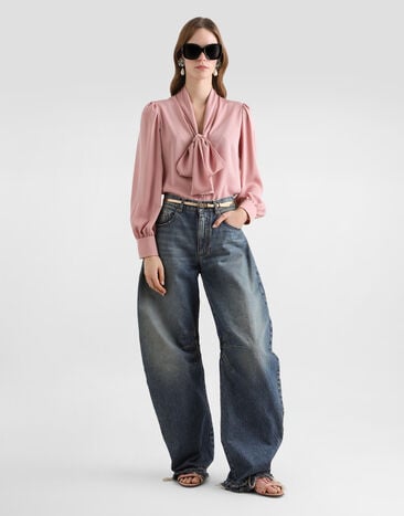 Dolce & Gabbana Рубашка из стрейч-шармеза Pink F5T17TFUABF