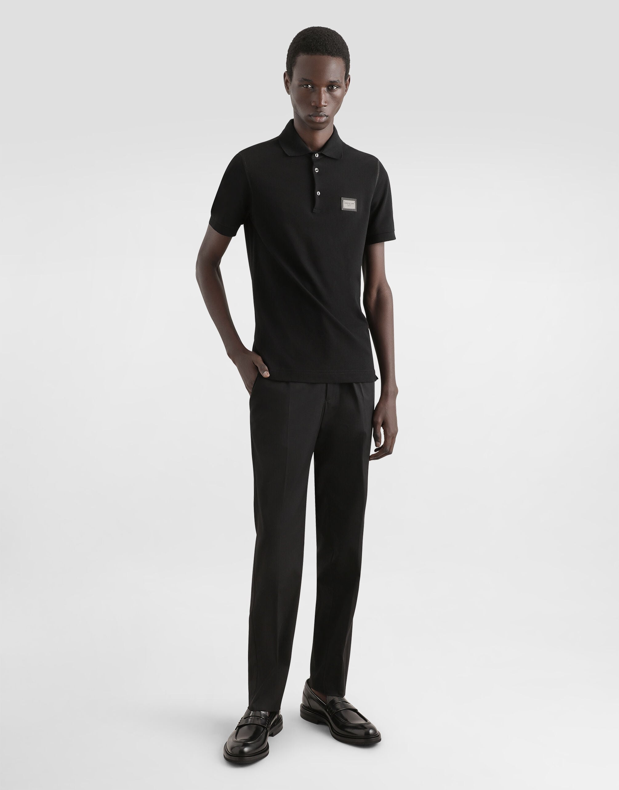 Stretch cotton pants with branded tag - thumbnail 7