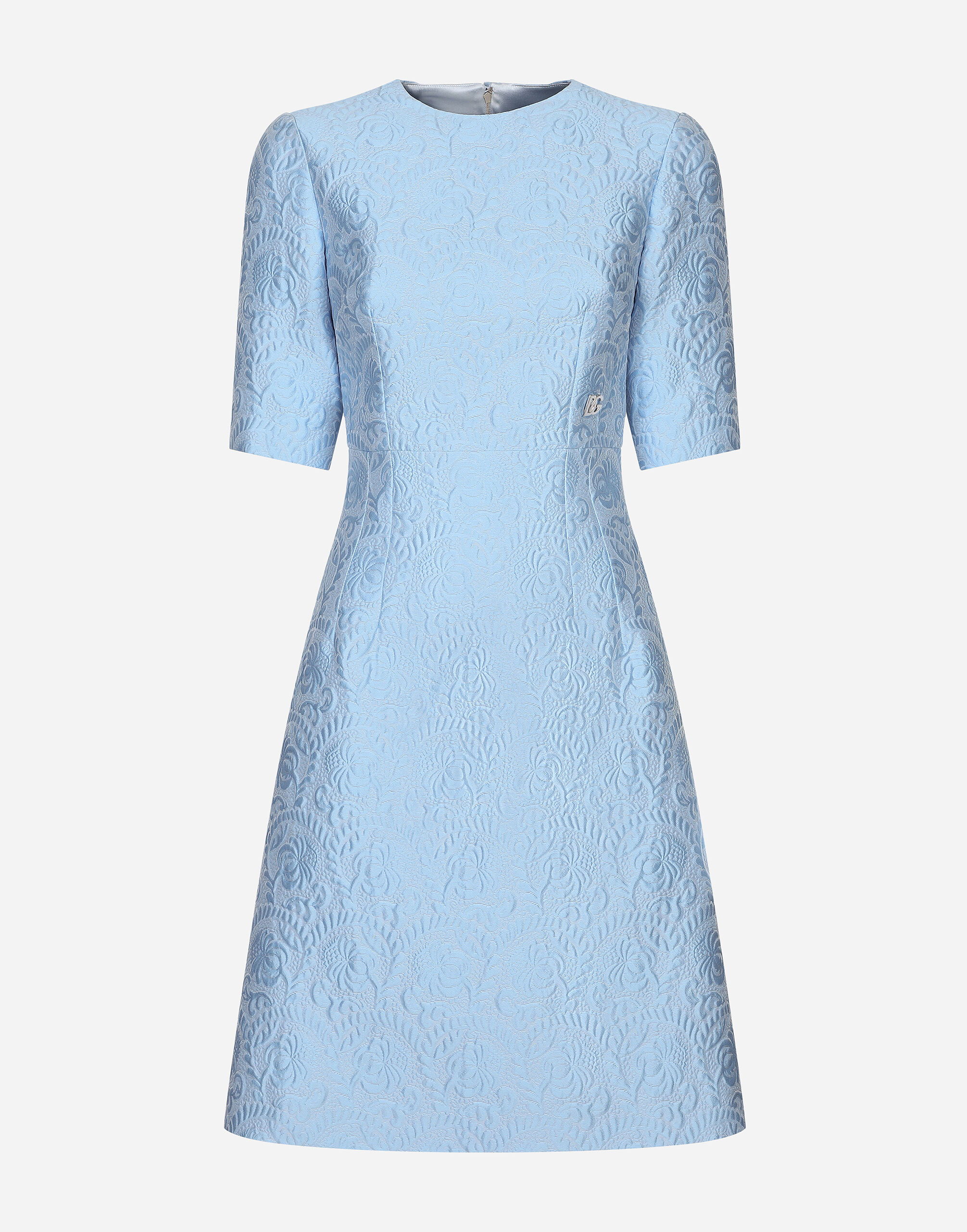 Fit-and-flare midi dress in floral jacquard in Azure for