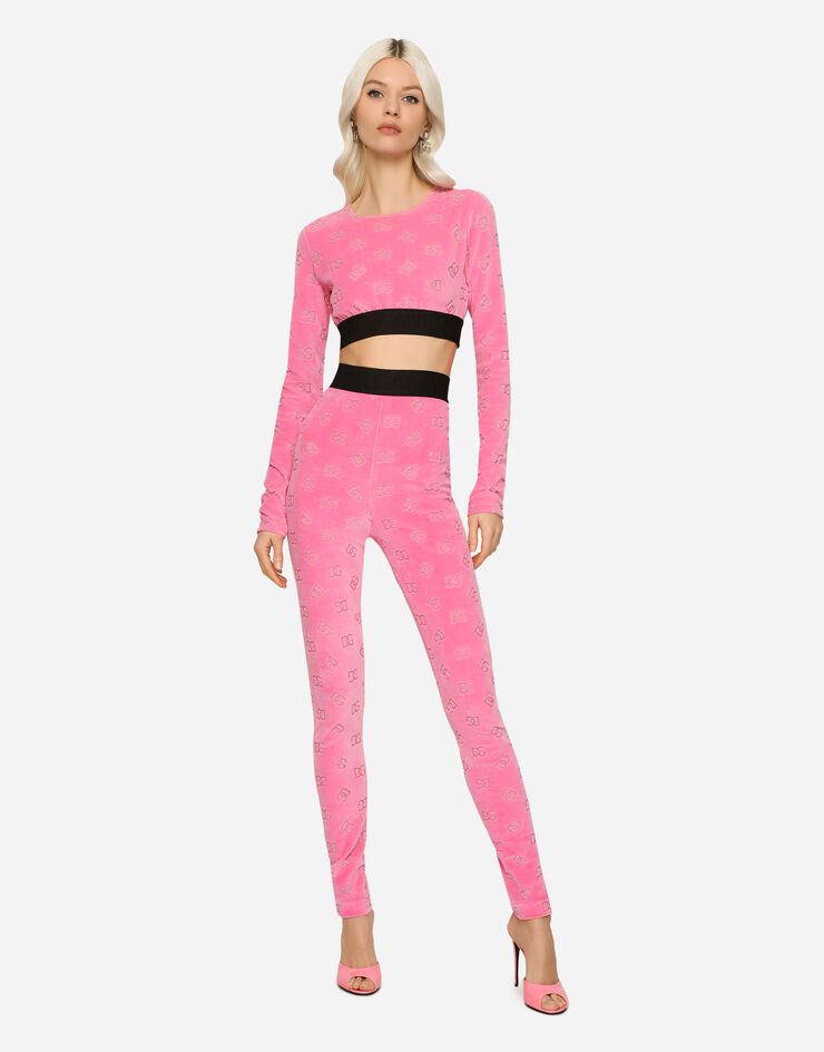 Dolce & Gabbana Flocked jersey leggings with all-over DG logo Pink FTCQKTFJ7DL