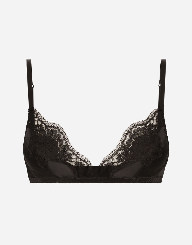 Dolce & Gabbana Soft-cup satin bra with lace detailing Black O1A01TONO13