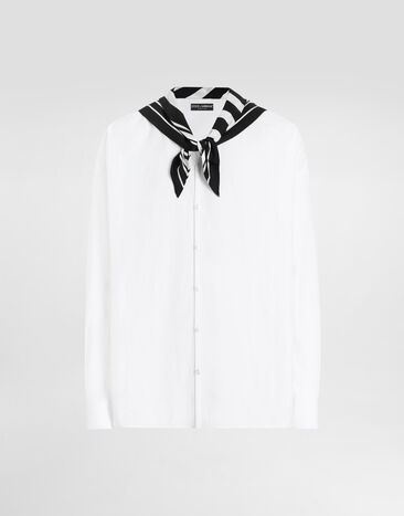 Dolce & Gabbana Chemise à manches longues et lavallière en soie sur le col Blanc G5MZ3TFU4JB