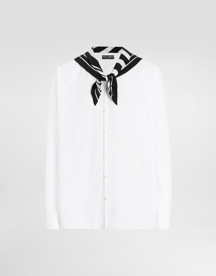 Dolce & Gabbana Chemise à manches longues et lavallière en soie sur le col Blanc G5MZ3TFU4JB