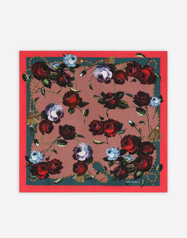 Dolce & Gabbana Twill scarf with vintage rose print (70 x 70) Print FN092RGDB7O