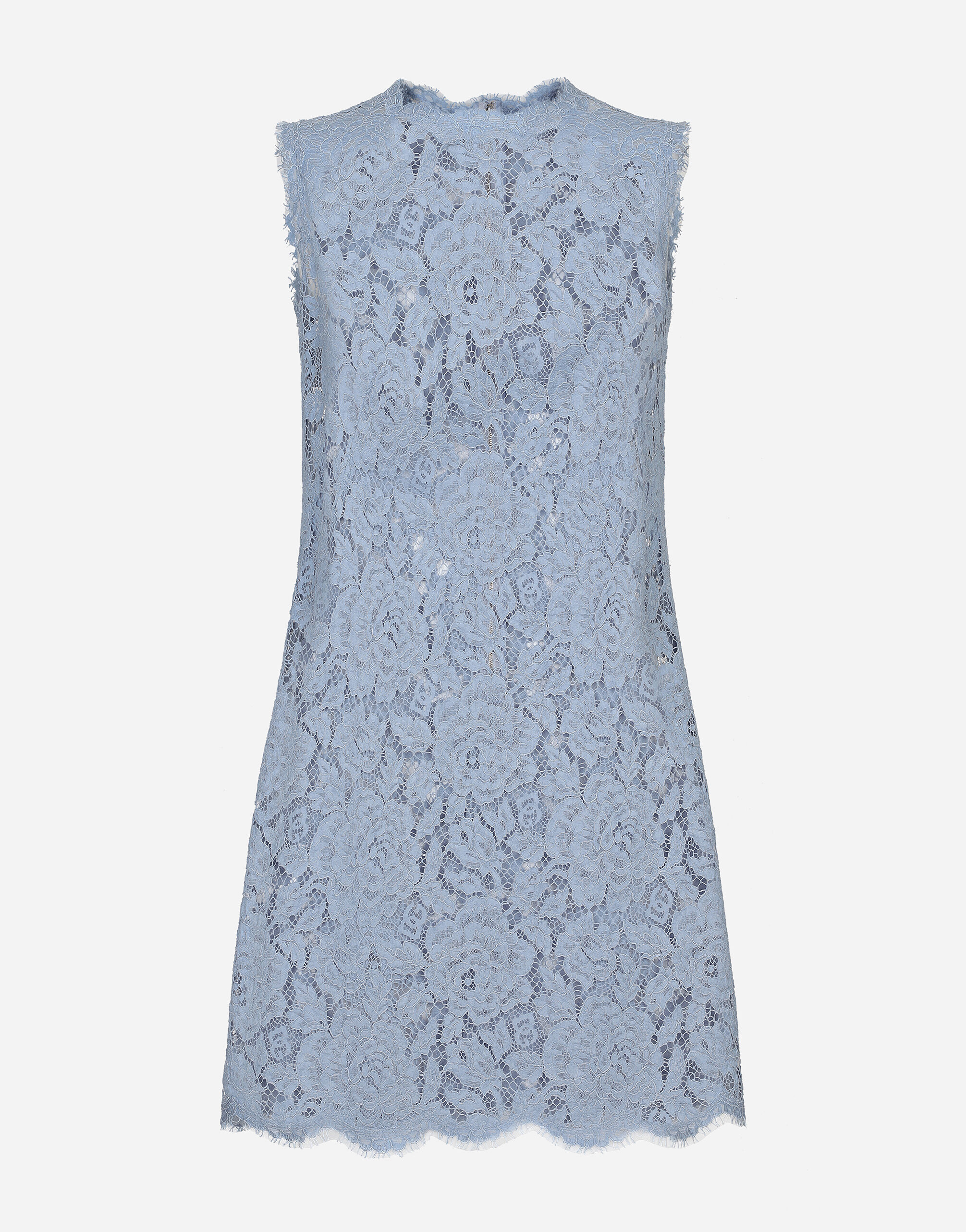 Sleeveless floral lace A line dress with DG logo in Azure for Women Dolce Gabbana