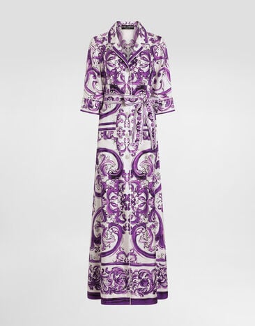 Dolce & Gabbana Long Majolica-print silk dressing robe Multicolor F0AH2THI1S5
