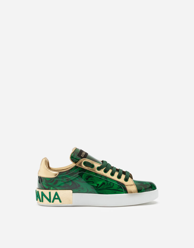 Dolce & Gabbana Patent leather malachite print Portofino sneakers VERDE CK1544AJ550