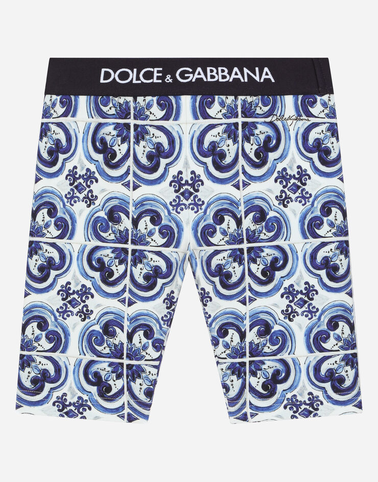 Dolce&Gabbana Radlerhose aus Interlock Majolika-Print Mehrfarbig L5JQ68G7EX2